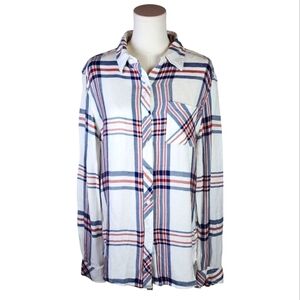 BLL New York Collegiate Plaid Button Down Shirt Red White Blue Size S